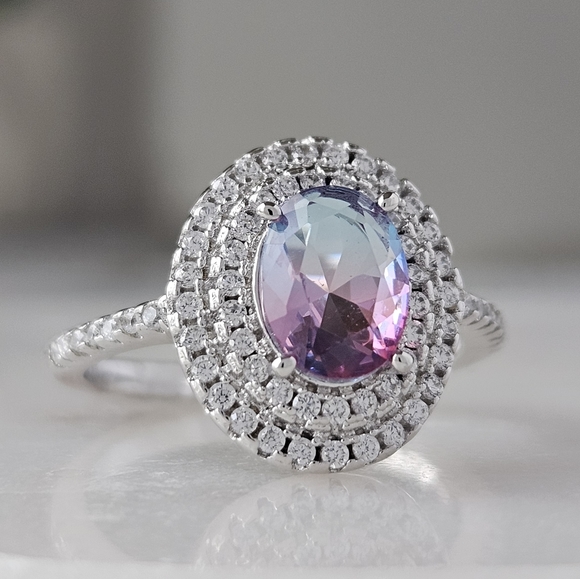 Pink & Blue tourmaline ombre stone ring, 925 Sterling Silver Charmed Aroma BP - Picture 7 of 8